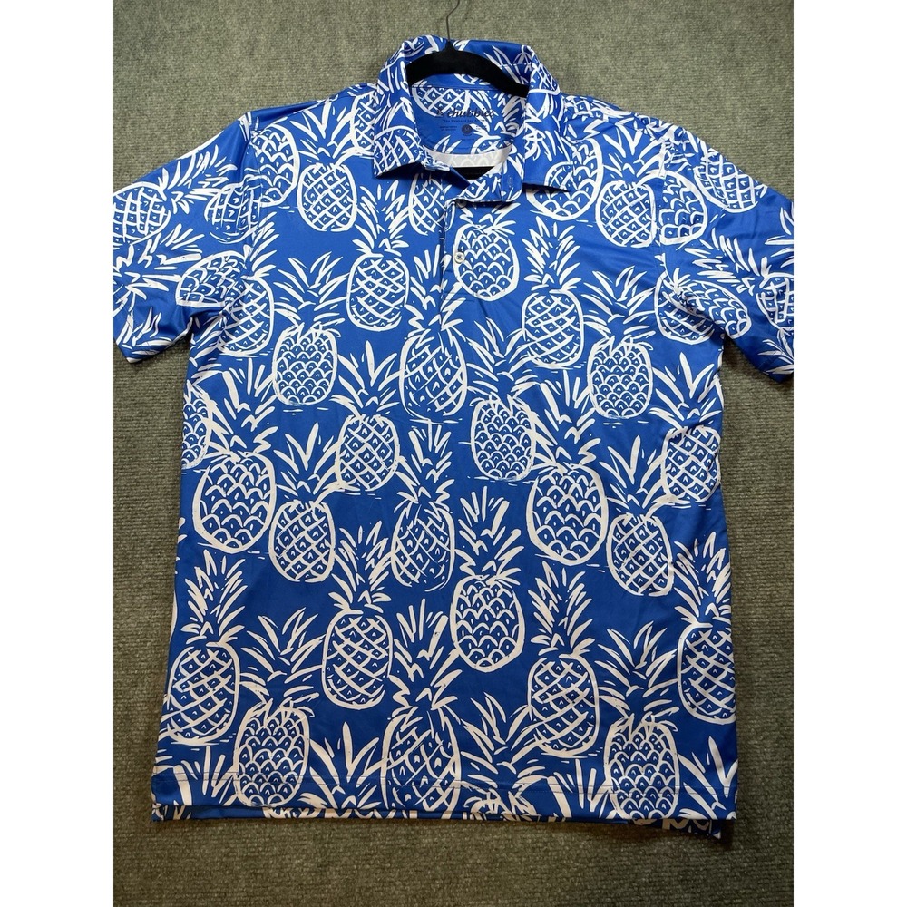 Chubbies Weekend Button Up Shirt Men M Blue Pineapple Print Stretch/Wicking